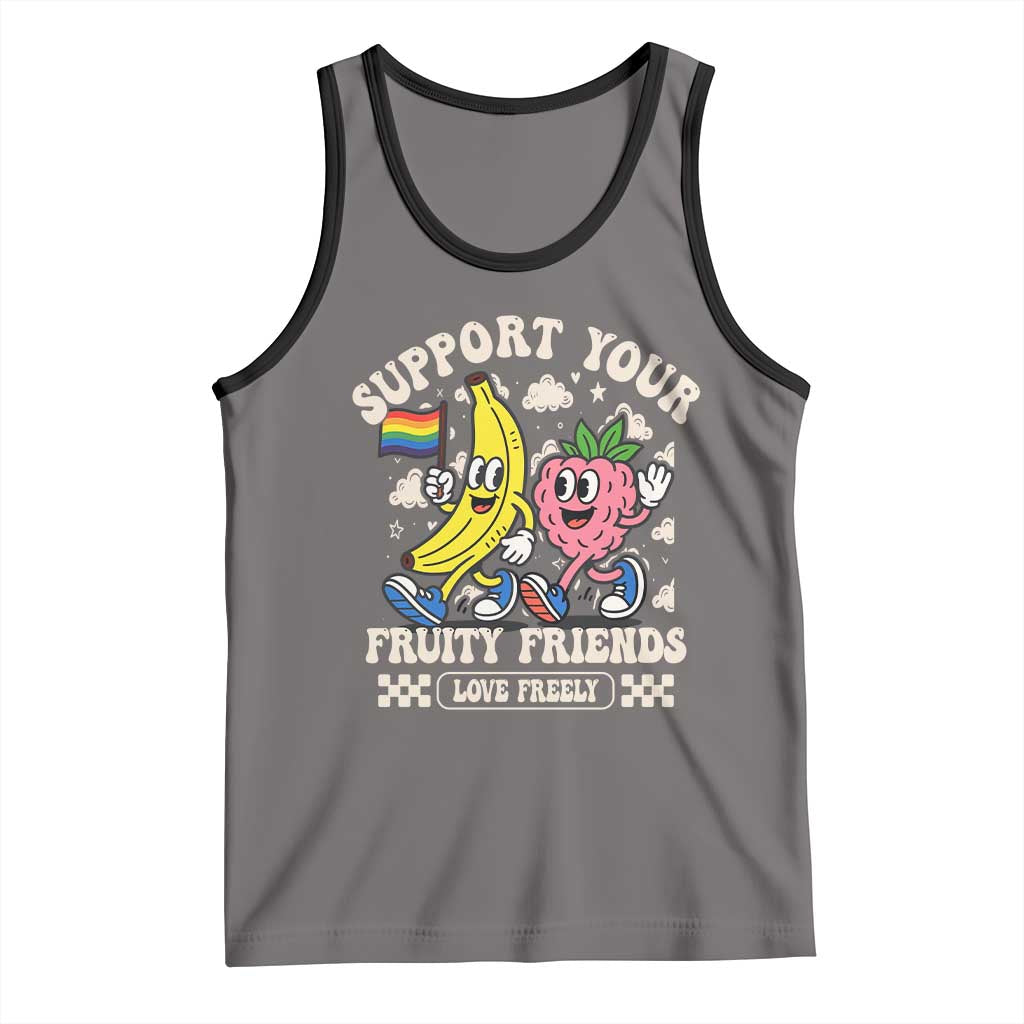 Support Your Fruity Friends Tank Top Retro Cute Banana and Berry LGBT Pride Support - Wonder Print Shop