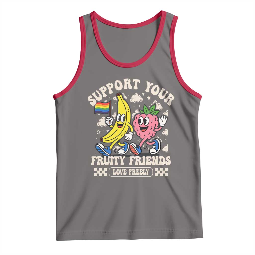 Support Your Fruity Friends Tank Top Retro Cute Banana and Berry LGBT Pride Support - Wonder Print Shop