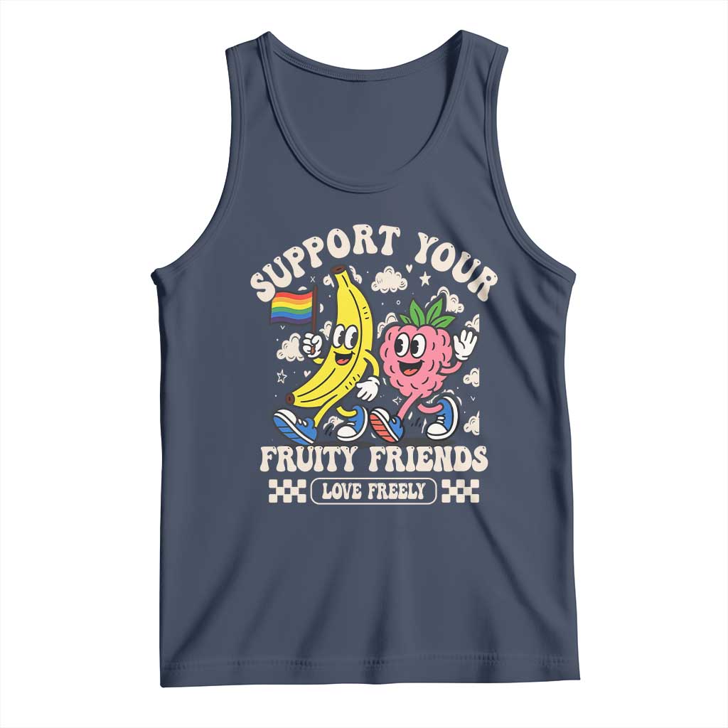 Support Your Fruity Friends Tank Top Retro Cute Banana and Berry LGBT Pride Support - Wonder Print Shop
