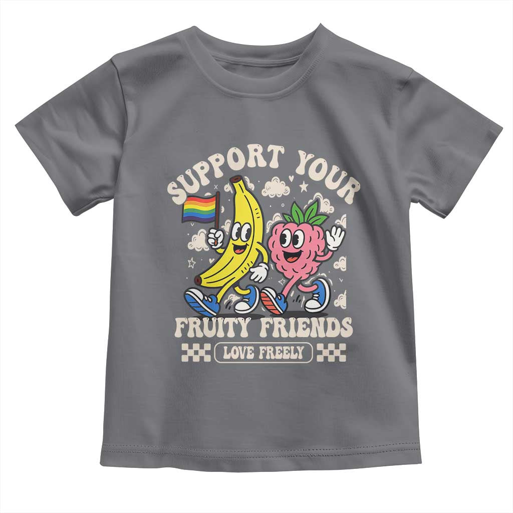 Support Your Fruity Friends Toddler T Shirt Retro Cute Banana and Berry LGBT Pride Support - Wonder Print Shop