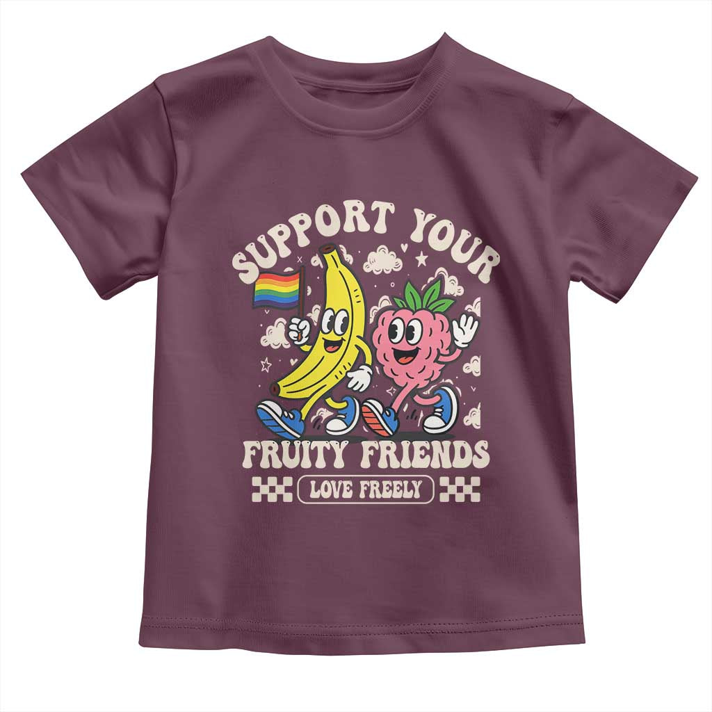 Support Your Fruity Friends Toddler T Shirt Retro Cute Banana and Berry LGBT Pride Support - Wonder Print Shop