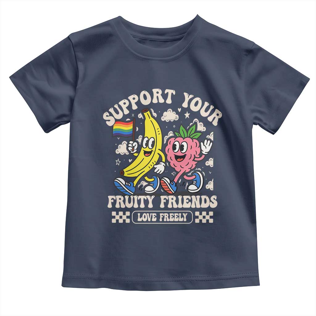 Support Your Fruity Friends Toddler T Shirt Retro Cute Banana and Berry LGBT Pride Support - Wonder Print Shop