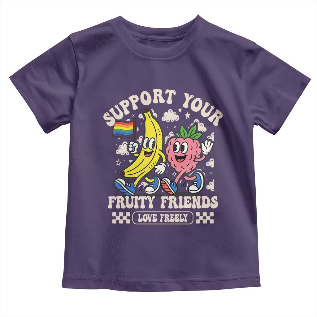 Support Your Fruity Friends Toddler T Shirt Retro Cute Banana and Berry LGBT Pride Support - Wonder Print Shop
