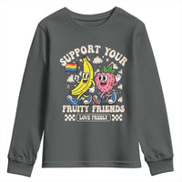 Support Your Fruity Friends Youth Sweatshirt Retro Cute Banana and Berry LGBT Pride Support - Wonder Print Shop