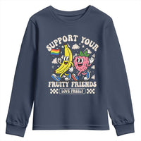 Support Your Fruity Friends Youth Sweatshirt Retro Cute Banana and Berry LGBT Pride Support - Wonder Print Shop