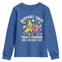 Support Your Fruity Friends Youth Sweatshirt Retro Cute Banana and Berry LGBT Pride Support - Wonder Print Shop
