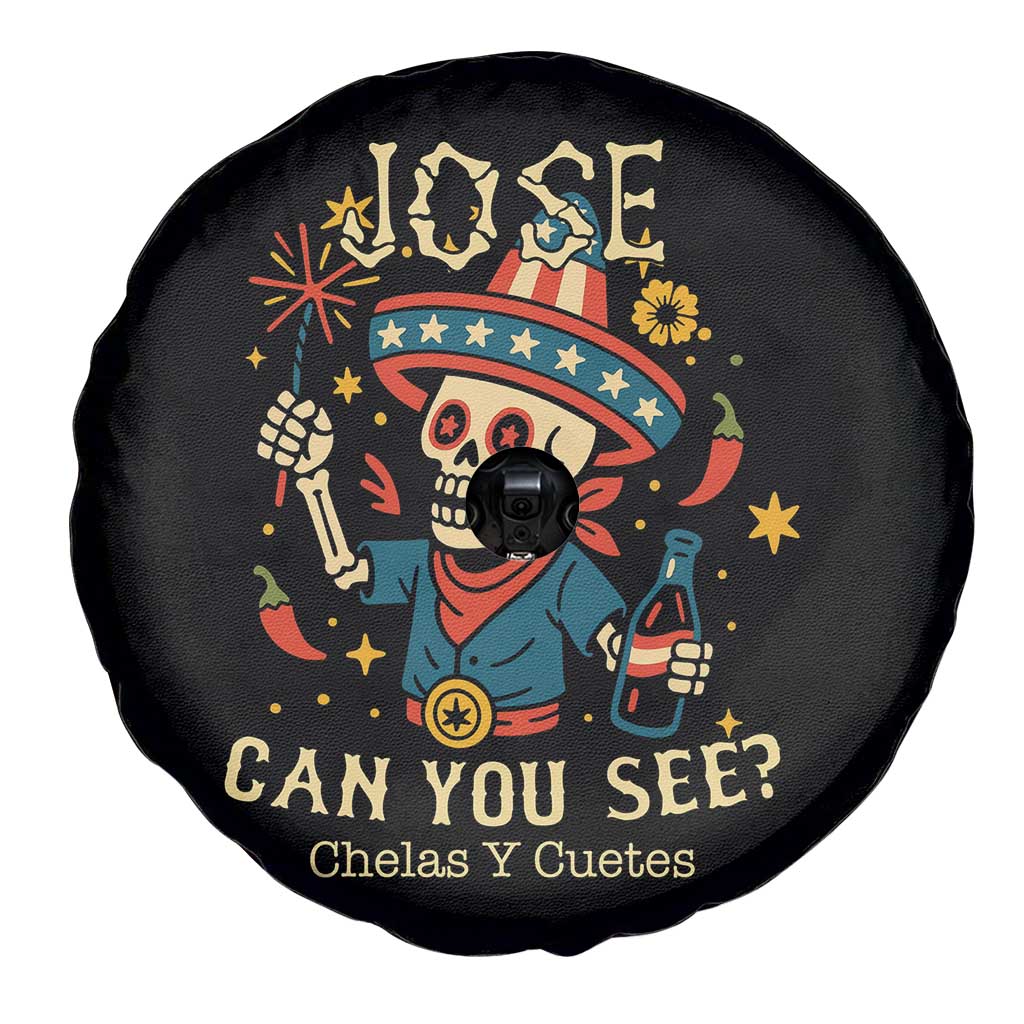 Jose Can You See Spare Tire Cover Funny Chelas y Cuetes 4th of July Latino Skeleton Fiesta - Wonder Print Shop