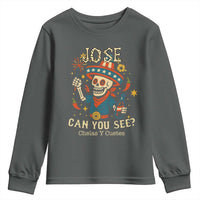 Jose Can You See Youth Sweatshirt Funny Chelas y Cuetes 4th of July Latino Skeleton Fiesta - Wonder Print Shop