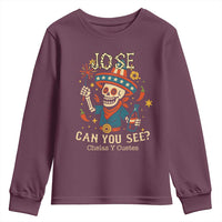 Jose Can You See Youth Sweatshirt Funny Chelas y Cuetes 4th of July Latino Skeleton Fiesta - Wonder Print Shop