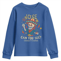 Jose Can You See Youth Sweatshirt Funny Chelas y Cuetes 4th of July Latino Skeleton Fiesta - Wonder Print Shop