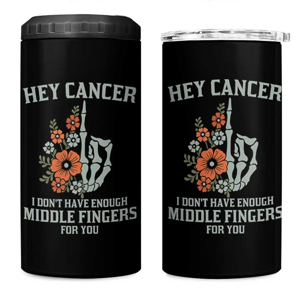 Anti Cancer Skeleton Middle Finger 4 in 1 Can Cooler Tumbler Floral Fck Cancer - Wonder Print Shop