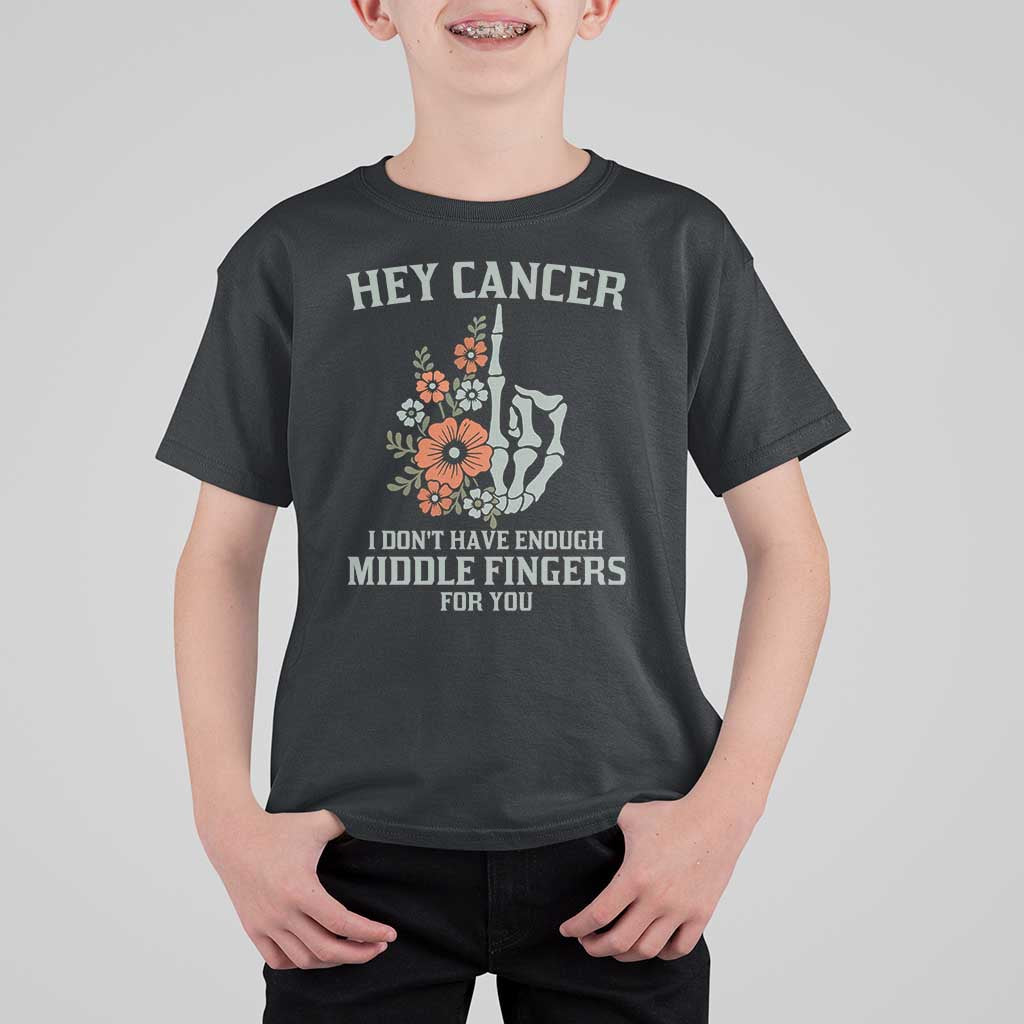 Anti Cancer Skeleton Middle Finger T Shirt For Kid Floral Fck Cancer - Wonder Print Shop