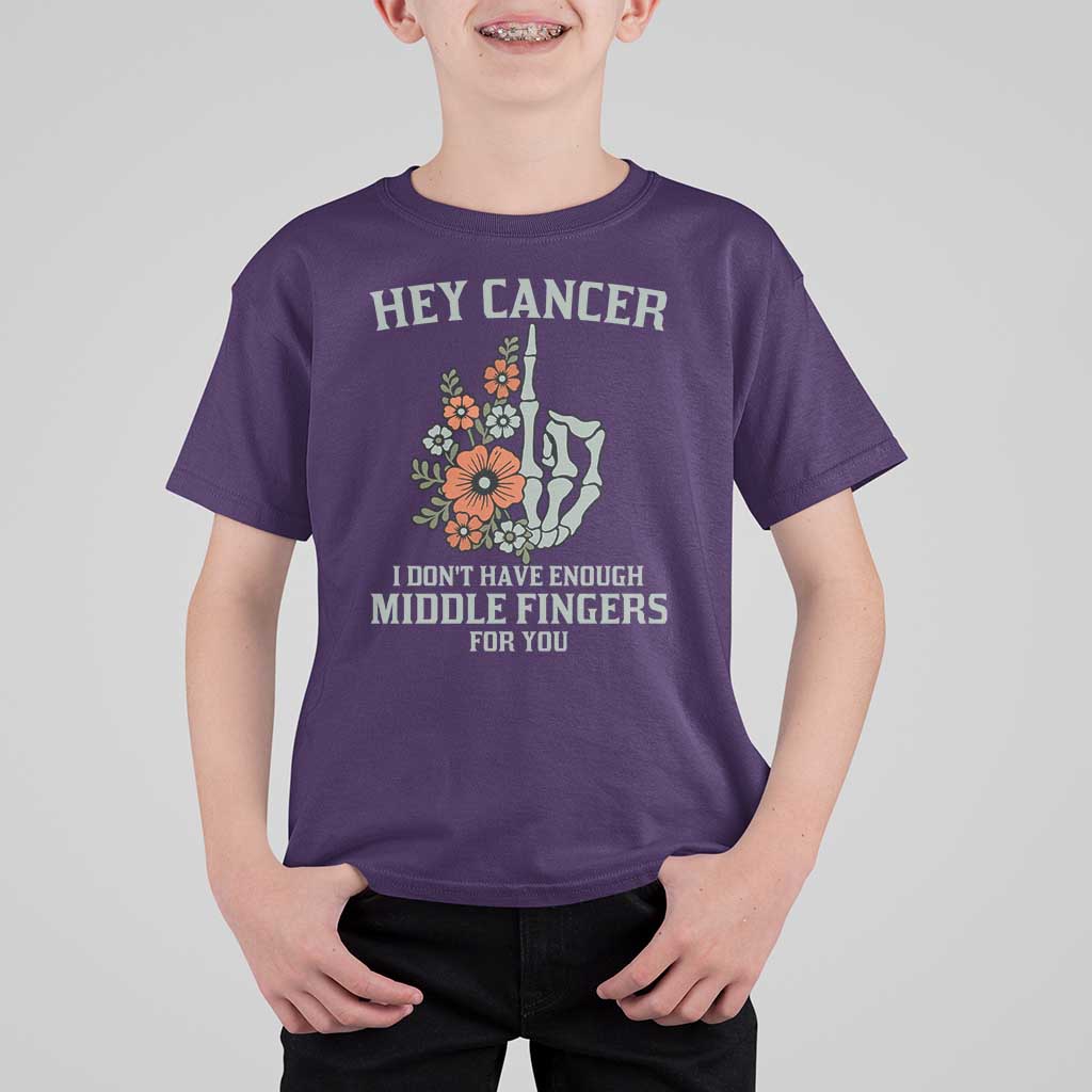 Anti Cancer Skeleton Middle Finger T Shirt For Kid Floral Fck Cancer - Wonder Print Shop
