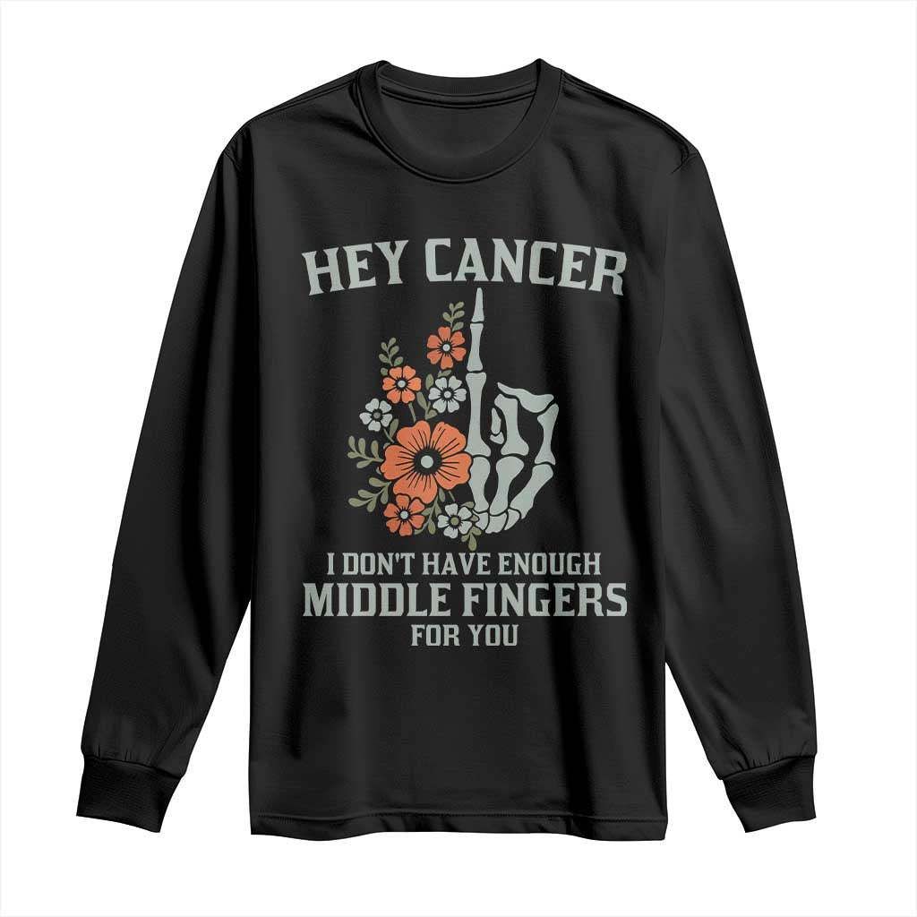 Anti Cancer Skeleton Middle Finger Long Sleeve Shirt Floral Fck Cancer - Wonder Print Shop