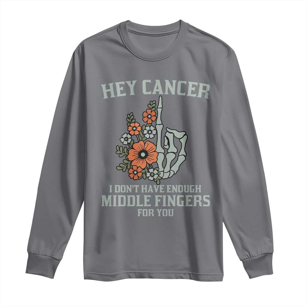 Anti Cancer Skeleton Middle Finger Long Sleeve Shirt Floral Fck Cancer - Wonder Print Shop