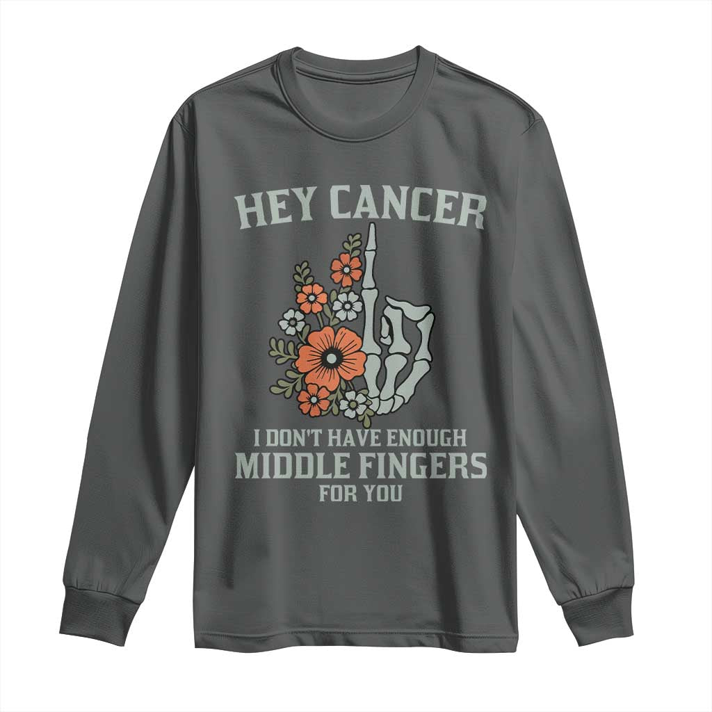 Anti Cancer Skeleton Middle Finger Long Sleeve Shirt Floral Fck Cancer - Wonder Print Shop