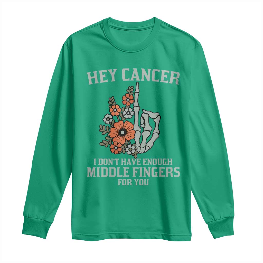 Anti Cancer Skeleton Middle Finger Long Sleeve Shirt Floral Fck Cancer - Wonder Print Shop
