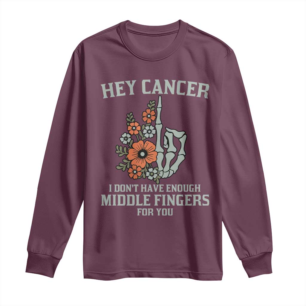 Anti Cancer Skeleton Middle Finger Long Sleeve Shirt Floral Fck Cancer - Wonder Print Shop