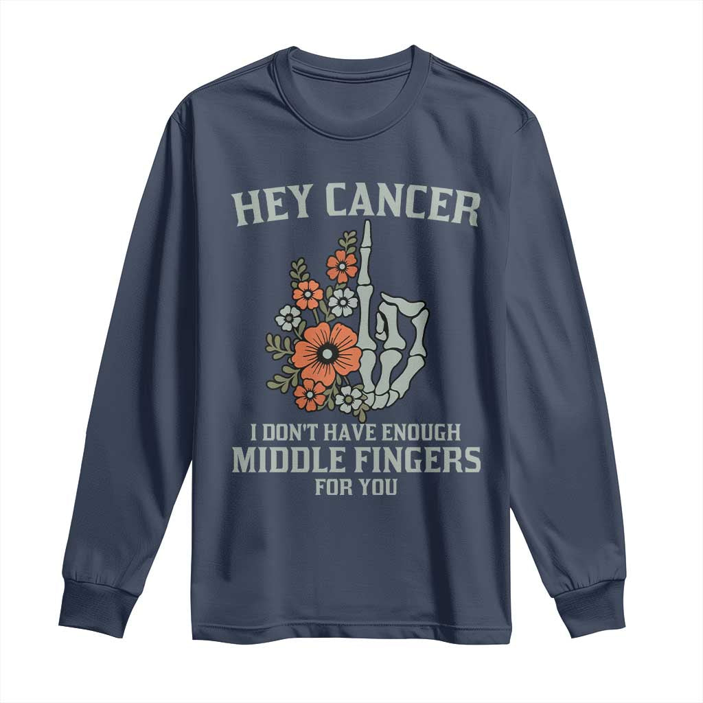 Anti Cancer Skeleton Middle Finger Long Sleeve Shirt Floral Fck Cancer - Wonder Print Shop