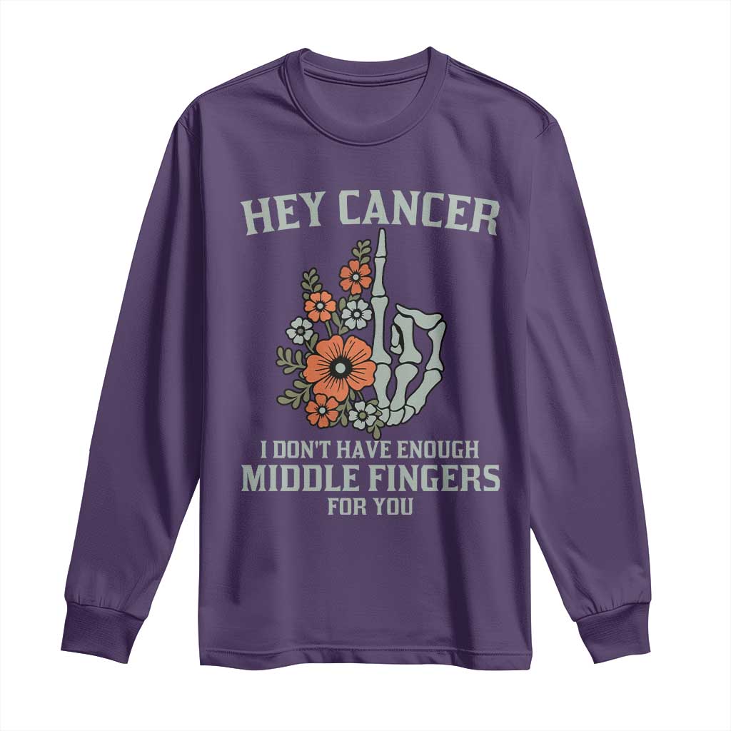 Anti Cancer Skeleton Middle Finger Long Sleeve Shirt Floral Fck Cancer - Wonder Print Shop