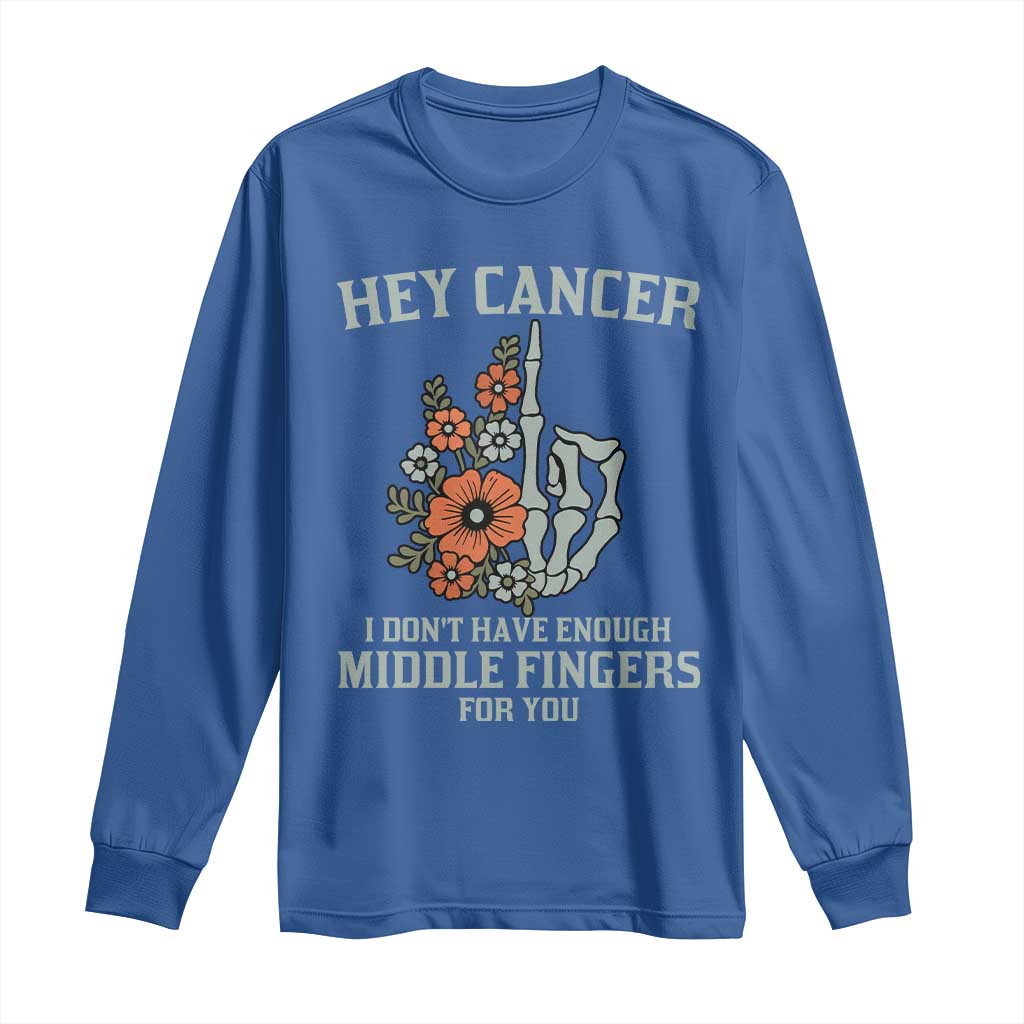 Anti Cancer Skeleton Middle Finger Long Sleeve Shirt Floral Fck Cancer - Wonder Print Shop