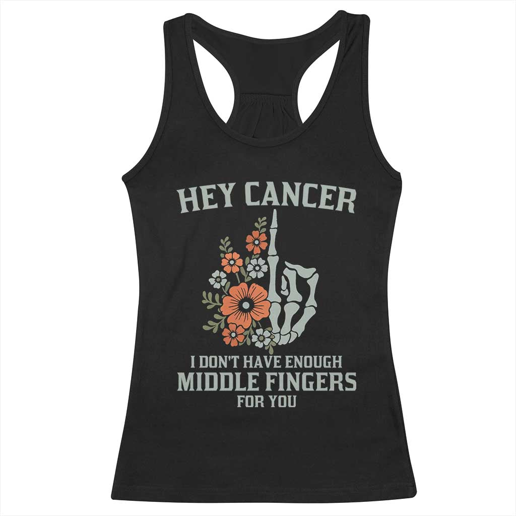 Anti Cancer Skeleton Middle Finger Racerback Tank Top Floral Fck Cancer - Wonder Print Shop