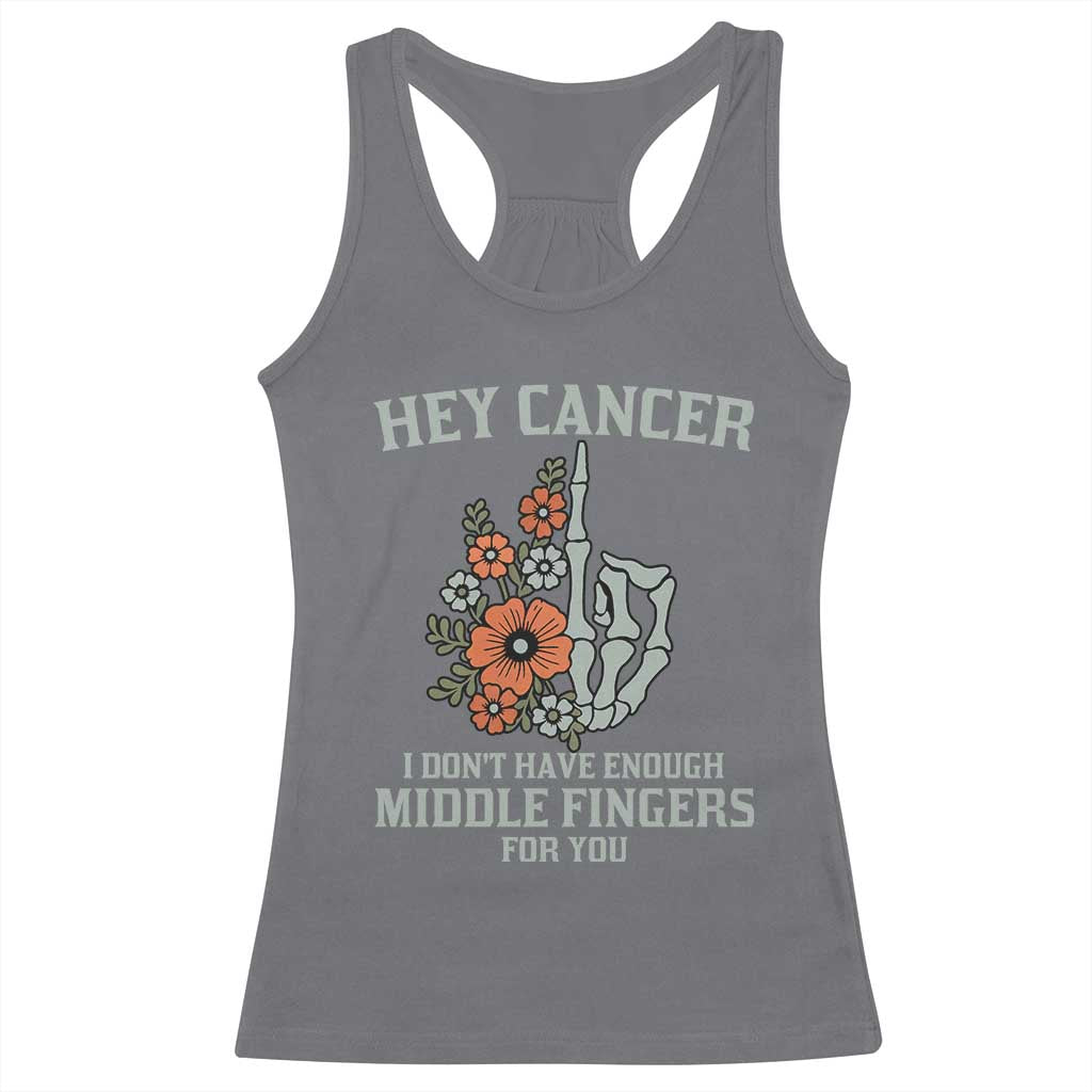 Anti Cancer Skeleton Middle Finger Racerback Tank Top Floral Fck Cancer - Wonder Print Shop