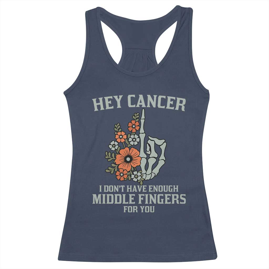 Anti Cancer Skeleton Middle Finger Racerback Tank Top Floral Fck Cancer - Wonder Print Shop
