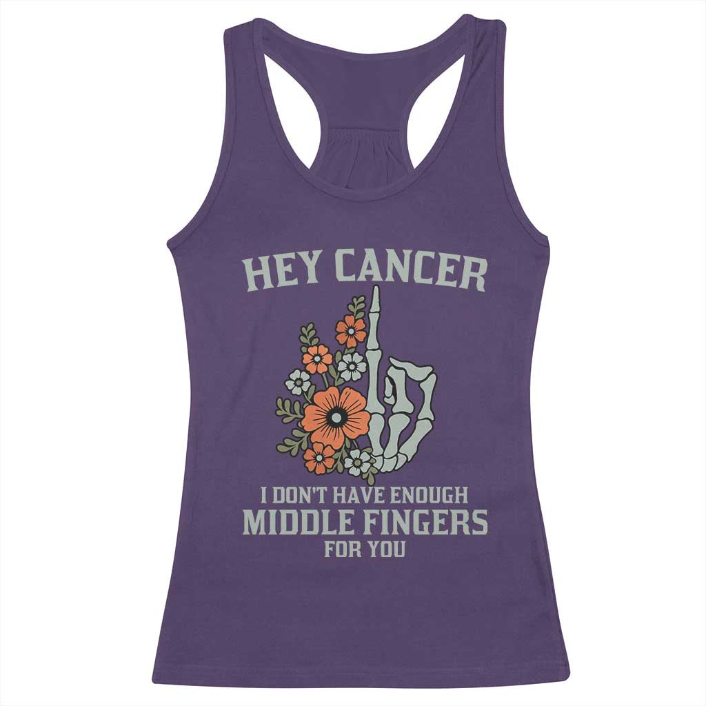Anti Cancer Skeleton Middle Finger Racerback Tank Top Floral Fck Cancer - Wonder Print Shop