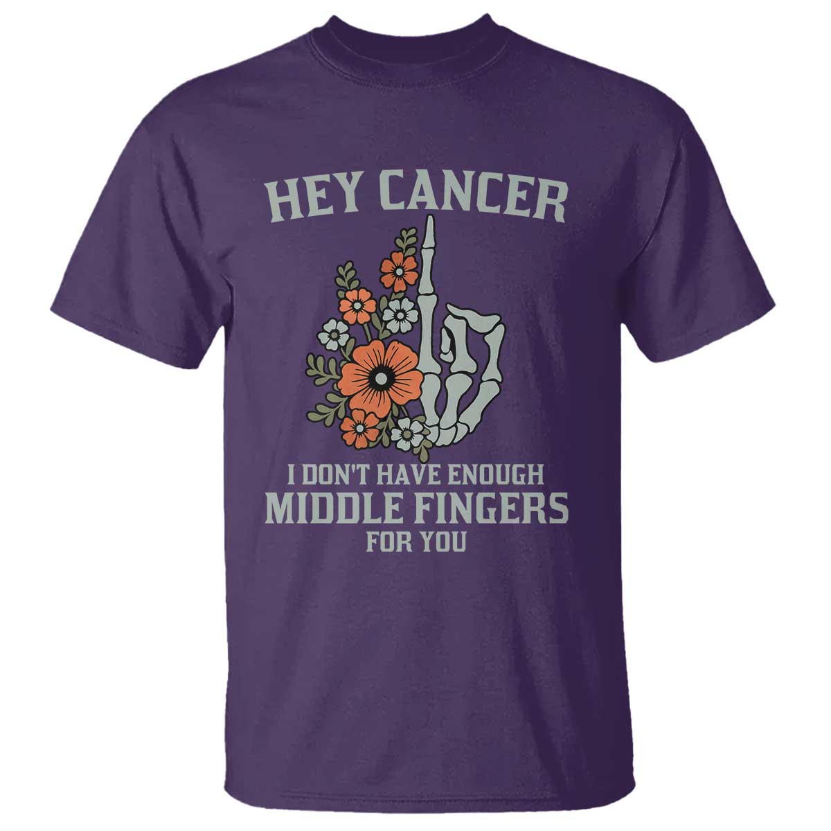 Anti Cancer Skeleton Middle Finger T Shirt Floral Fck Cancer - Wonder Print Shop