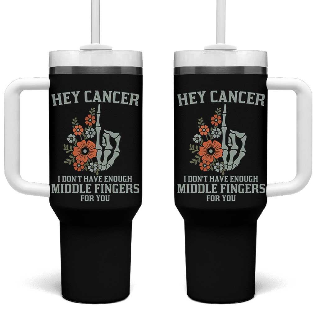 Anti Cancer Skeleton Middle Finger Tumbler With Handle Floral Fck Cancer - Wonder Print Shop