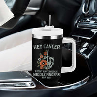 Anti Cancer Skeleton Middle Finger Tumbler With Handle Floral Fck Cancer - Wonder Print Shop