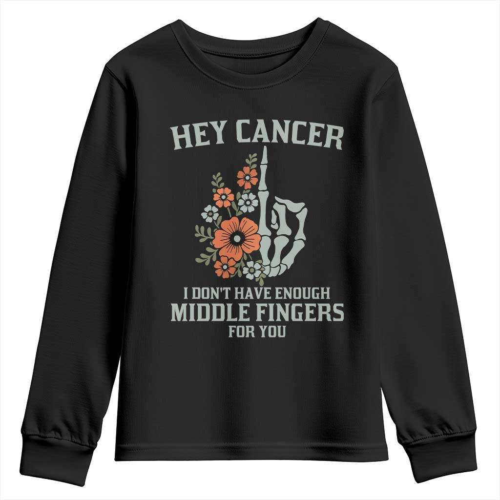 Anti Cancer Skeleton Middle Finger Youth Sweatshirt Floral Fck Cancer - Wonder Print Shop