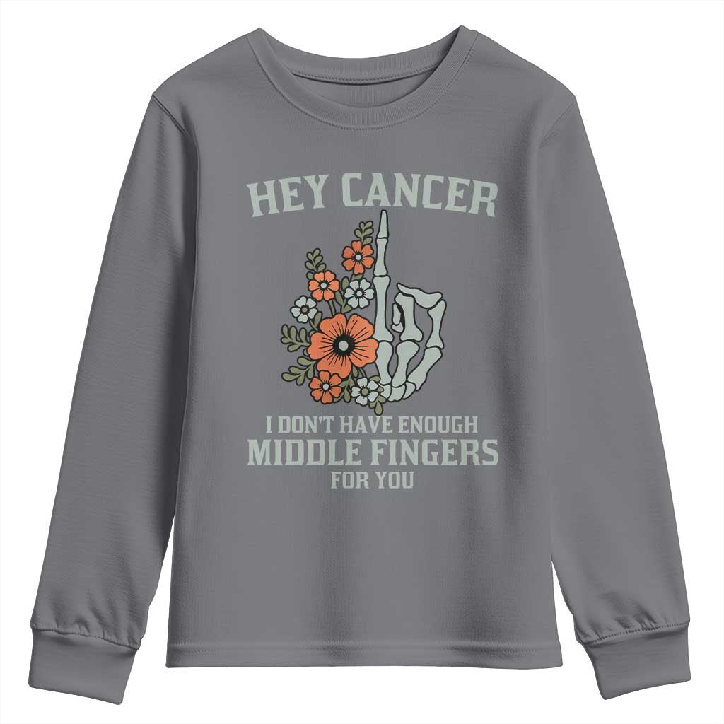 Anti Cancer Skeleton Middle Finger Youth Sweatshirt Floral Fck Cancer - Wonder Print Shop
