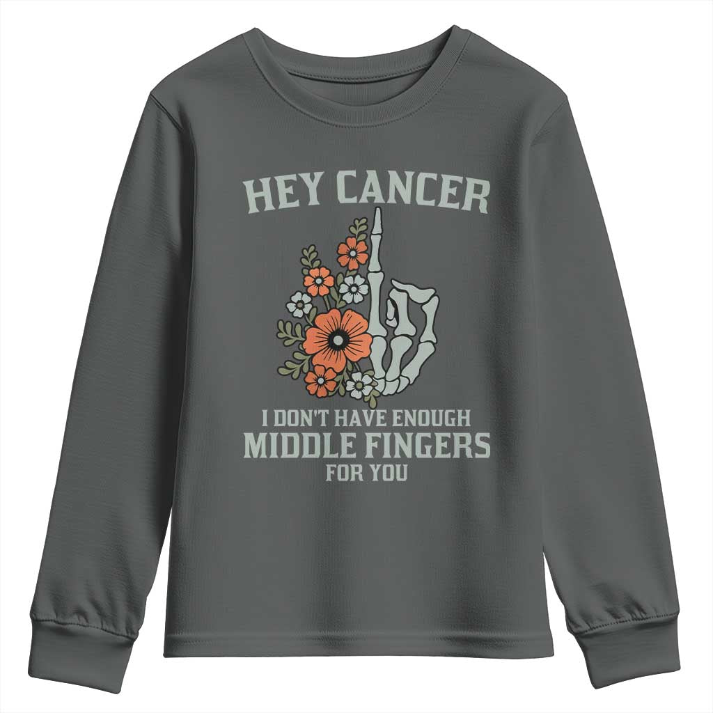 Anti Cancer Skeleton Middle Finger Youth Sweatshirt Floral Fck Cancer - Wonder Print Shop