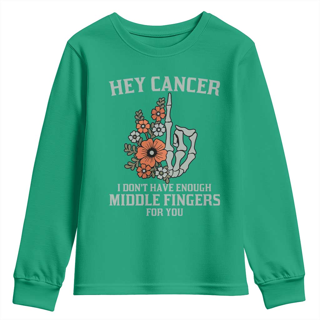 Anti Cancer Skeleton Middle Finger Youth Sweatshirt Floral Fck Cancer - Wonder Print Shop