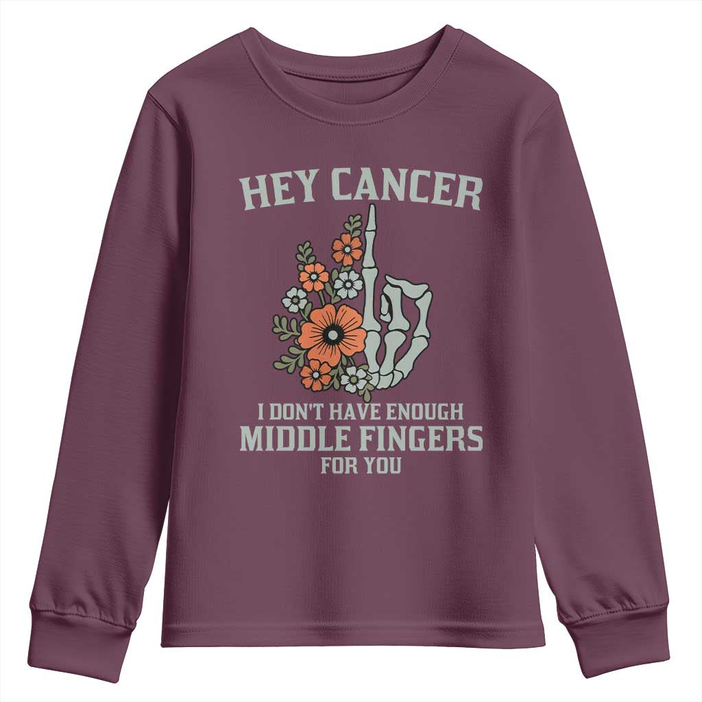 Anti Cancer Skeleton Middle Finger Youth Sweatshirt Floral Fck Cancer - Wonder Print Shop