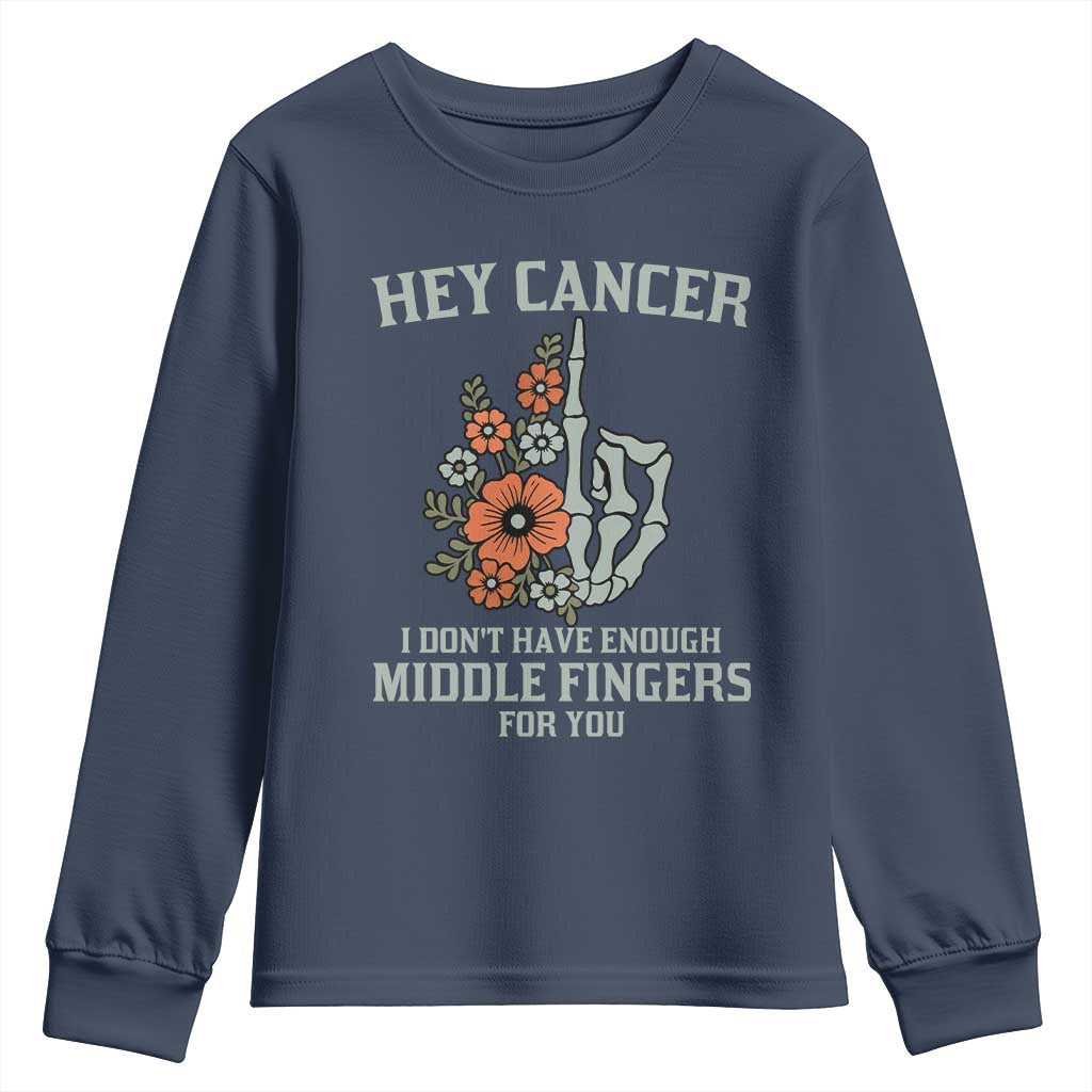 Anti Cancer Skeleton Middle Finger Youth Sweatshirt Floral Fck Cancer - Wonder Print Shop