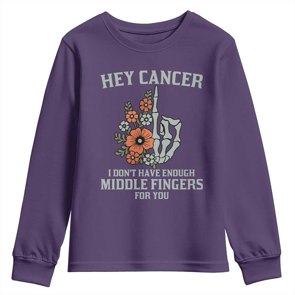 Anti Cancer Skeleton Middle Finger Youth Sweatshirt Floral Fck Cancer - Wonder Print Shop
