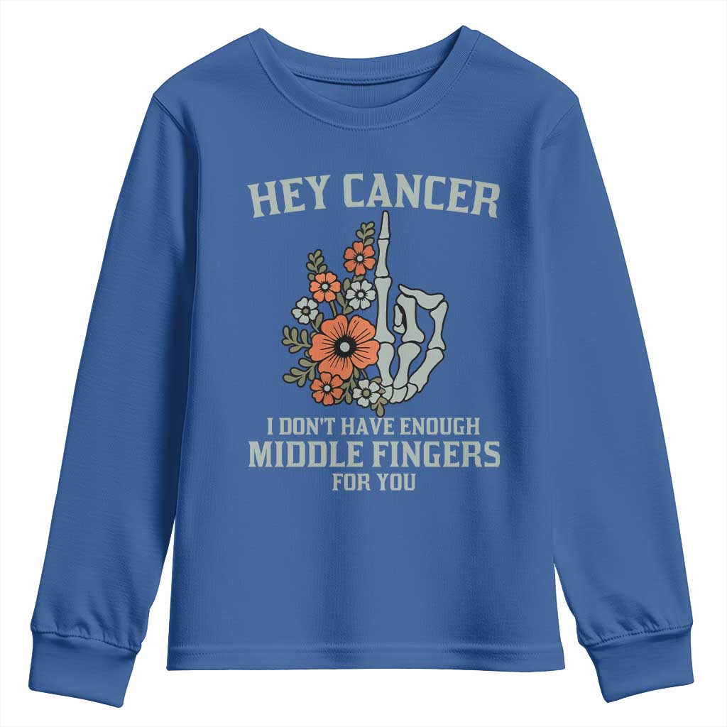 Anti Cancer Skeleton Middle Finger Youth Sweatshirt Floral Fck Cancer - Wonder Print Shop