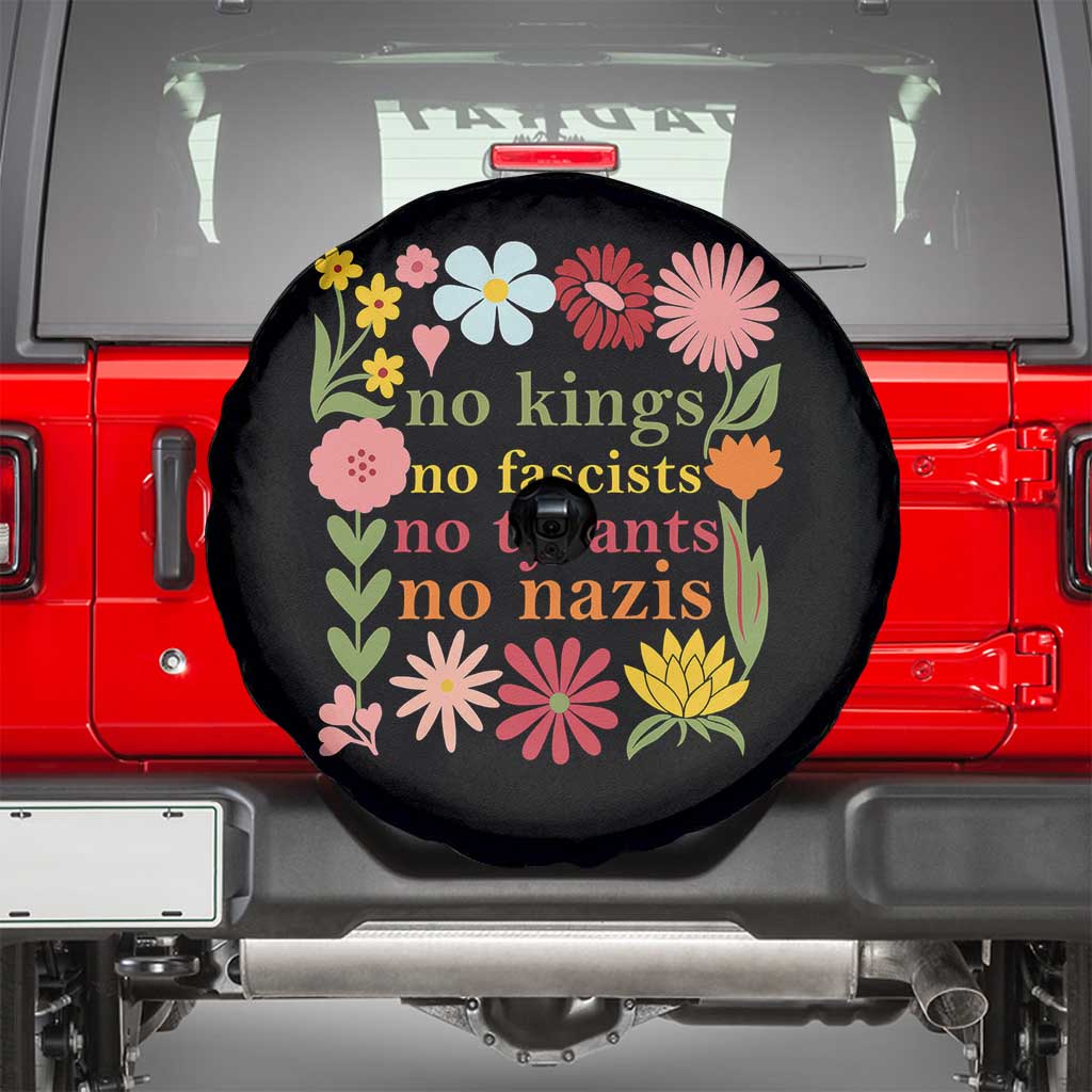 No Kings No Fascists No Tyrants No Nazis Spare Tire Cover Subtle Resist Retro Boho Floral - Wonder Print Shop