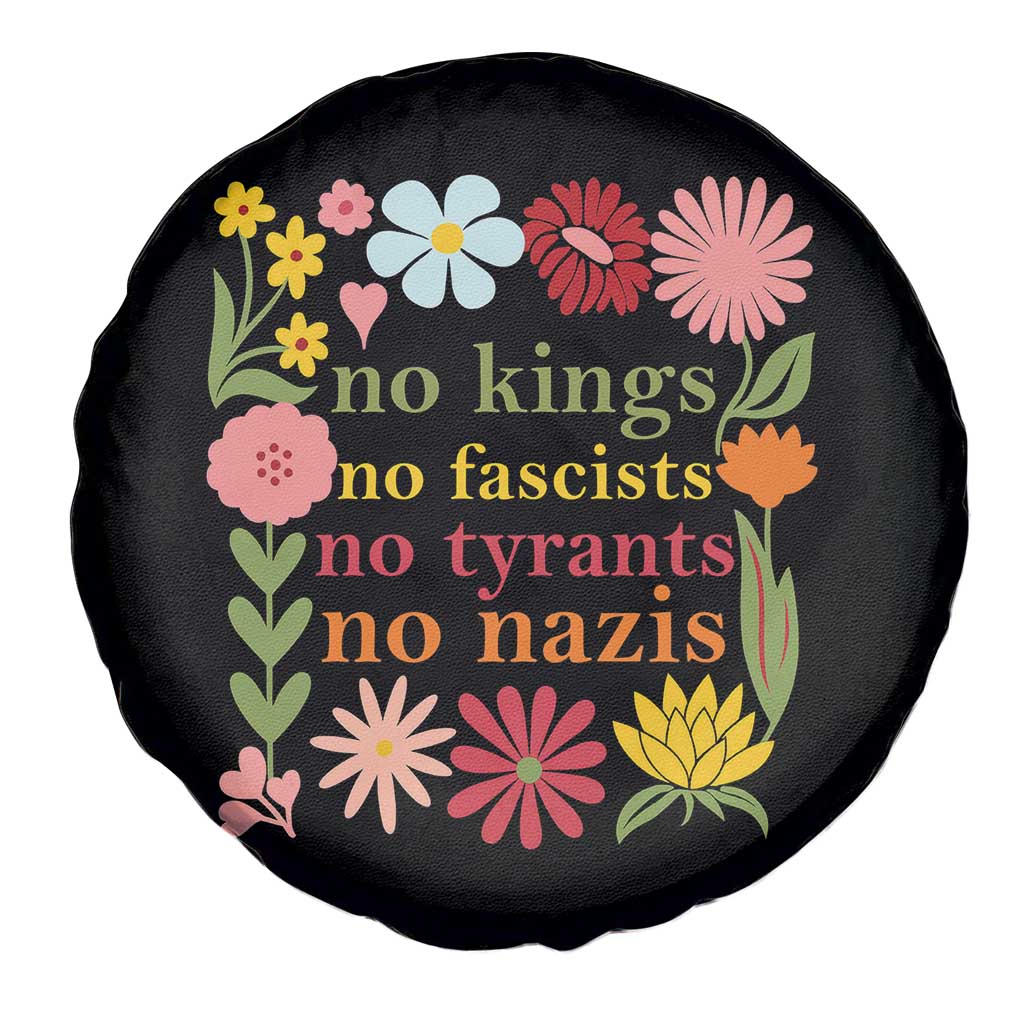 No Kings No Fascists No Tyrants No Nazis Spare Tire Cover Subtle Resist Retro Boho Floral - Wonder Print Shop