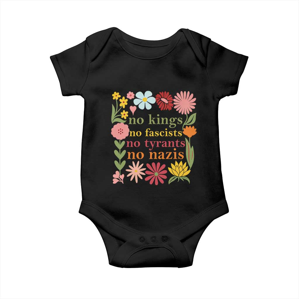 No Kings No Fascists No Tyrants No Nazis Baby Onesie Subtle Resist Retro Boho Floral - Wonder Print Shop