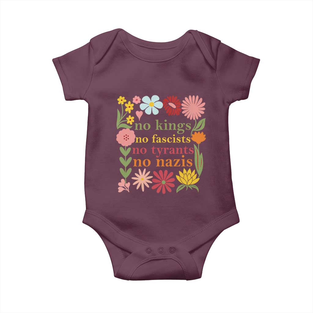 No Kings No Fascists No Tyrants No Nazis Baby Onesie Subtle Resist Retro Boho Floral - Wonder Print Shop