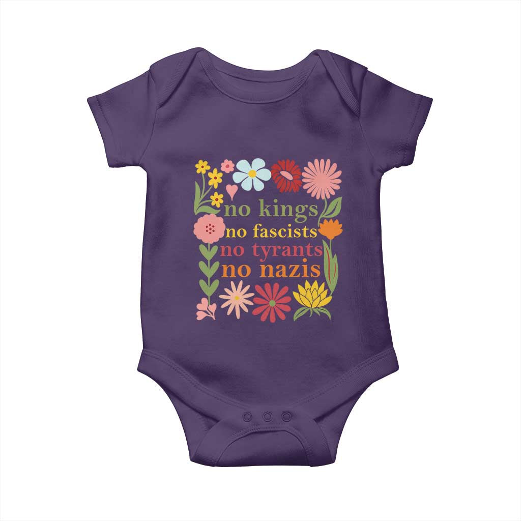 No Kings No Fascists No Tyrants No Nazis Baby Onesie Subtle Resist Retro Boho Floral - Wonder Print Shop