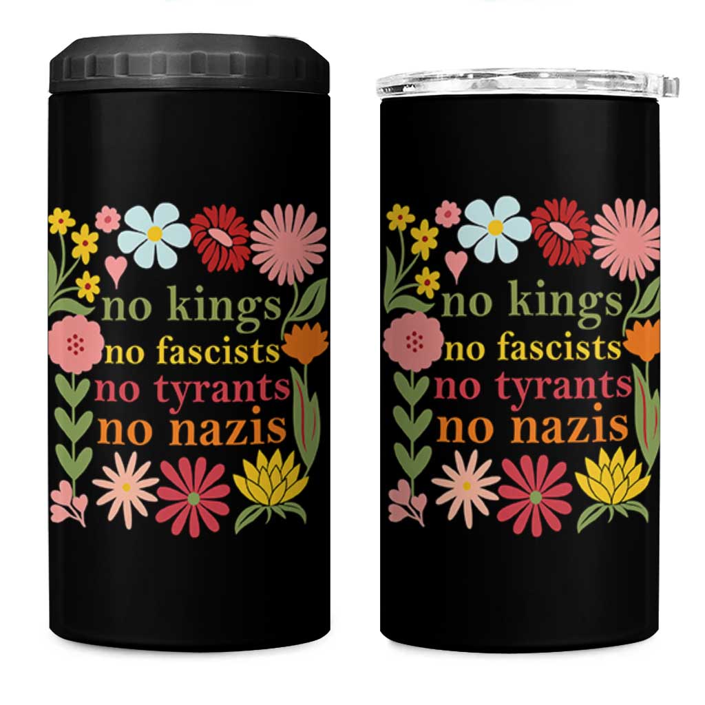 No Kings No Fascists No Tyrants No Nazis 4 in 1 Can Cooler Tumbler Subtle Resist Retro Boho Floral - Wonder Print Shop