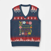 No Kings No Fascists No Tyrants No Nazis V-Neck Knit Sweater Vest Subtle Resist Retro Boho Floral - Wonder Print Shop