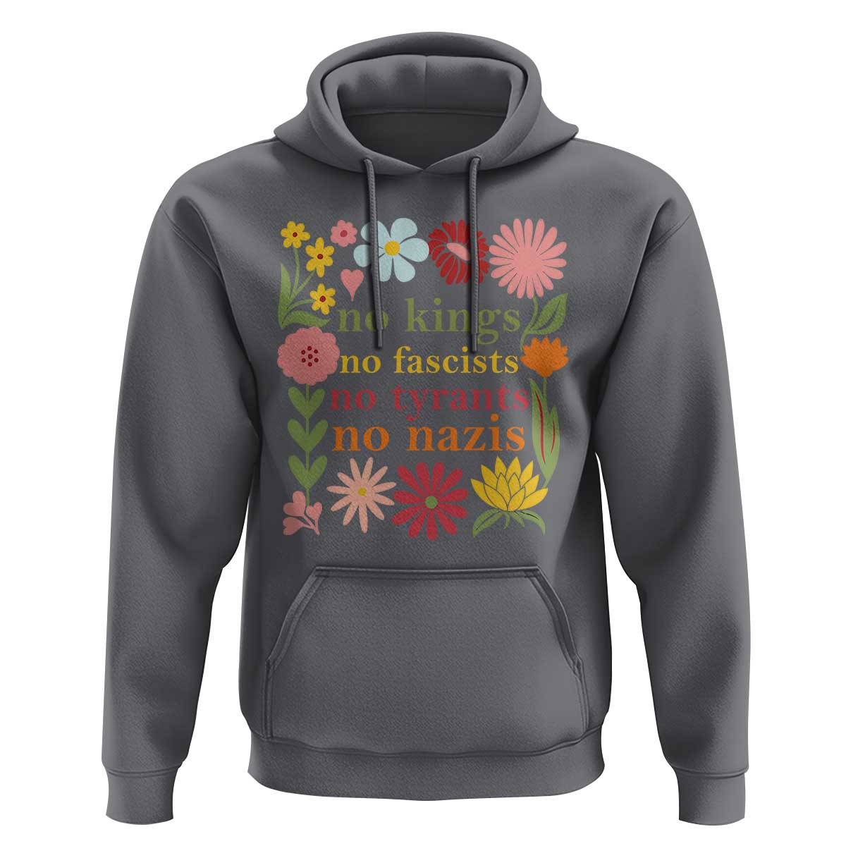 No Kings No Fascists No Tyrants No Nazis Hoodie Subtle Resist Retro Boho Floral - Wonder Print Shop
