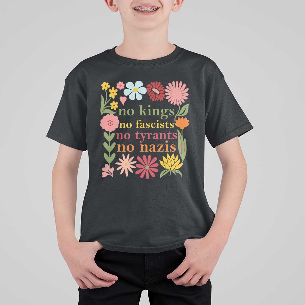 No Kings No Fascists No Tyrants No Nazis T Shirt For Kid Subtle Resist Retro Boho Floral - Wonder Print Shop