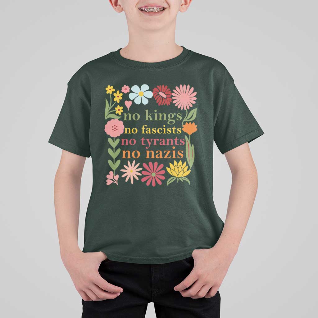No Kings No Fascists No Tyrants No Nazis T Shirt For Kid Subtle Resist Retro Boho Floral - Wonder Print Shop